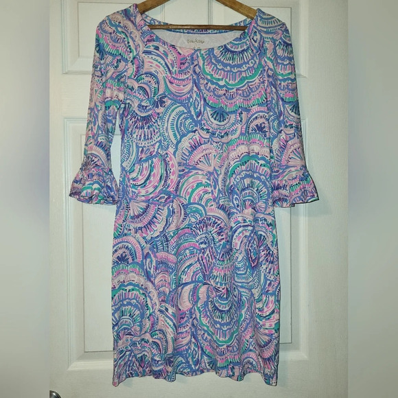 Lilly Pulitzer Sophie Dress Happy as a Clam Ruffle Sleeve Green Pink Size Small - Picture 1 of 8
